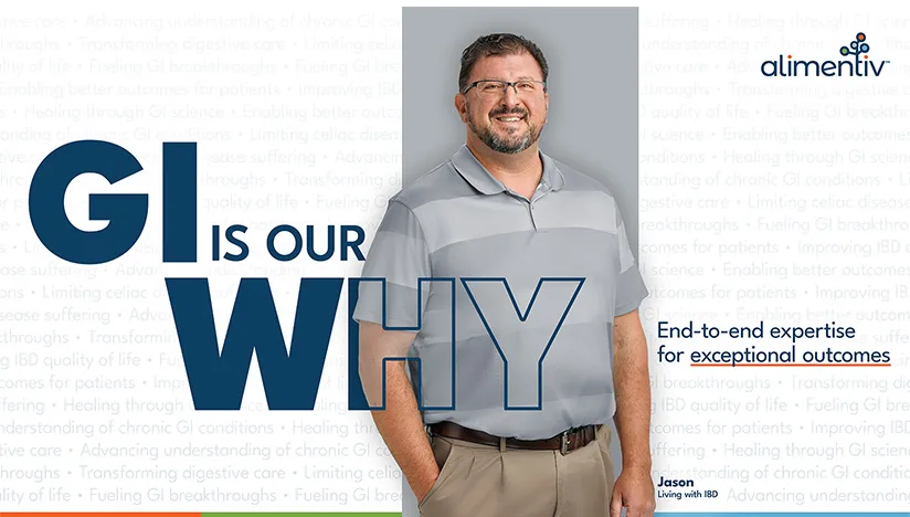 Promotional poster with man in gray polo shirt and text GI is our why with emphasis on end to end expertise