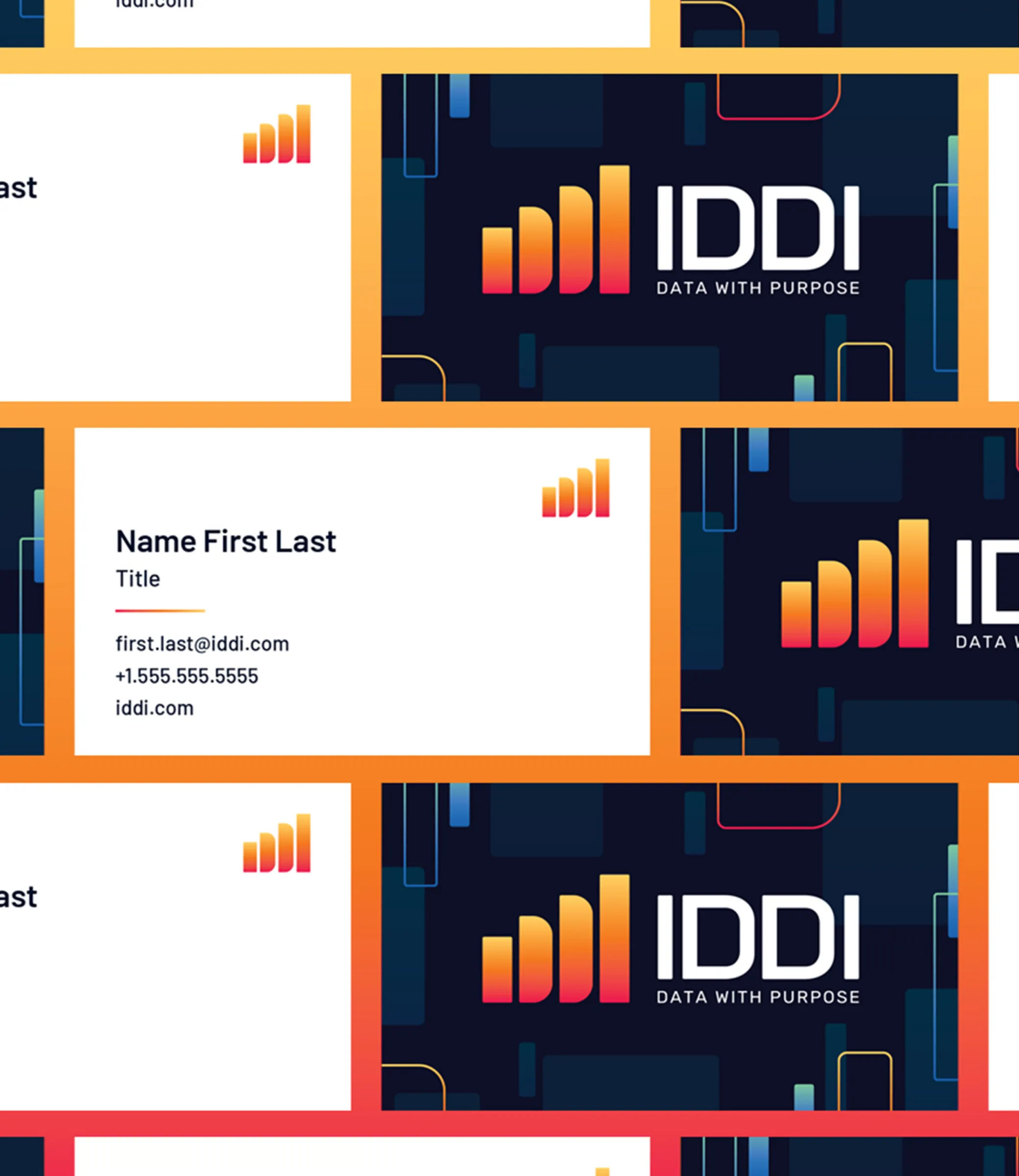 IDDI business card design with logo contact details and clean modern layout
